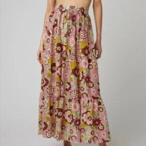 NWT DODO BAR OR Marina Cotton Floral Midi Skirt In Pink Size M $260